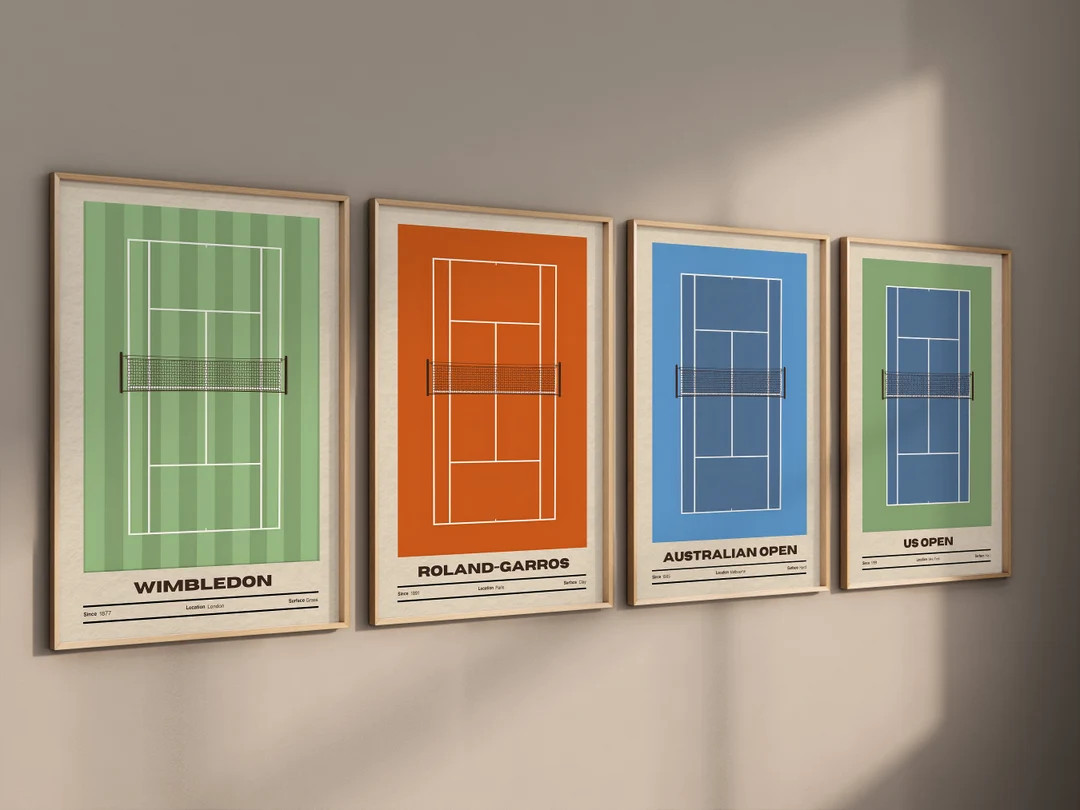 Tennis Poster Set of 4 Canvas / Art Prints / Framed Wall Art, High Quality Minimalist Art, Tourna... | Etsy (US)