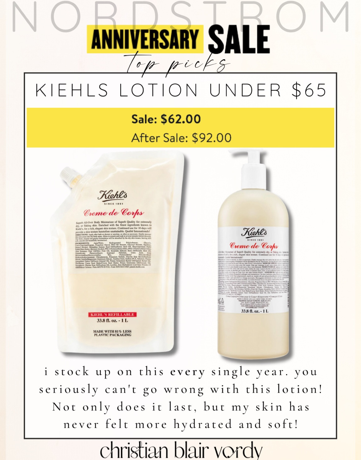 Nordstrom anniversary sale; top picks, kiehls body lotion

@Kiehls @Nordstrom @nordstrombeauty #KiehlsPartner, #KiehlsUS  #Ad 

#christianblairvordy 

#nsale #nordstrom #anniversarysale #toppicks #ltkxnsale #kiehls #lotion #bodylotion #sale #cremedecorps