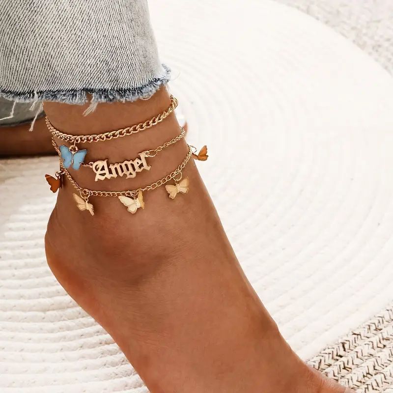 Bohemian Style Ankle Bracelet Set, 3pcs Acrylic Butterfly and Angel Pendant Anklets, Sweet and Si... | Temu Affiliate Program