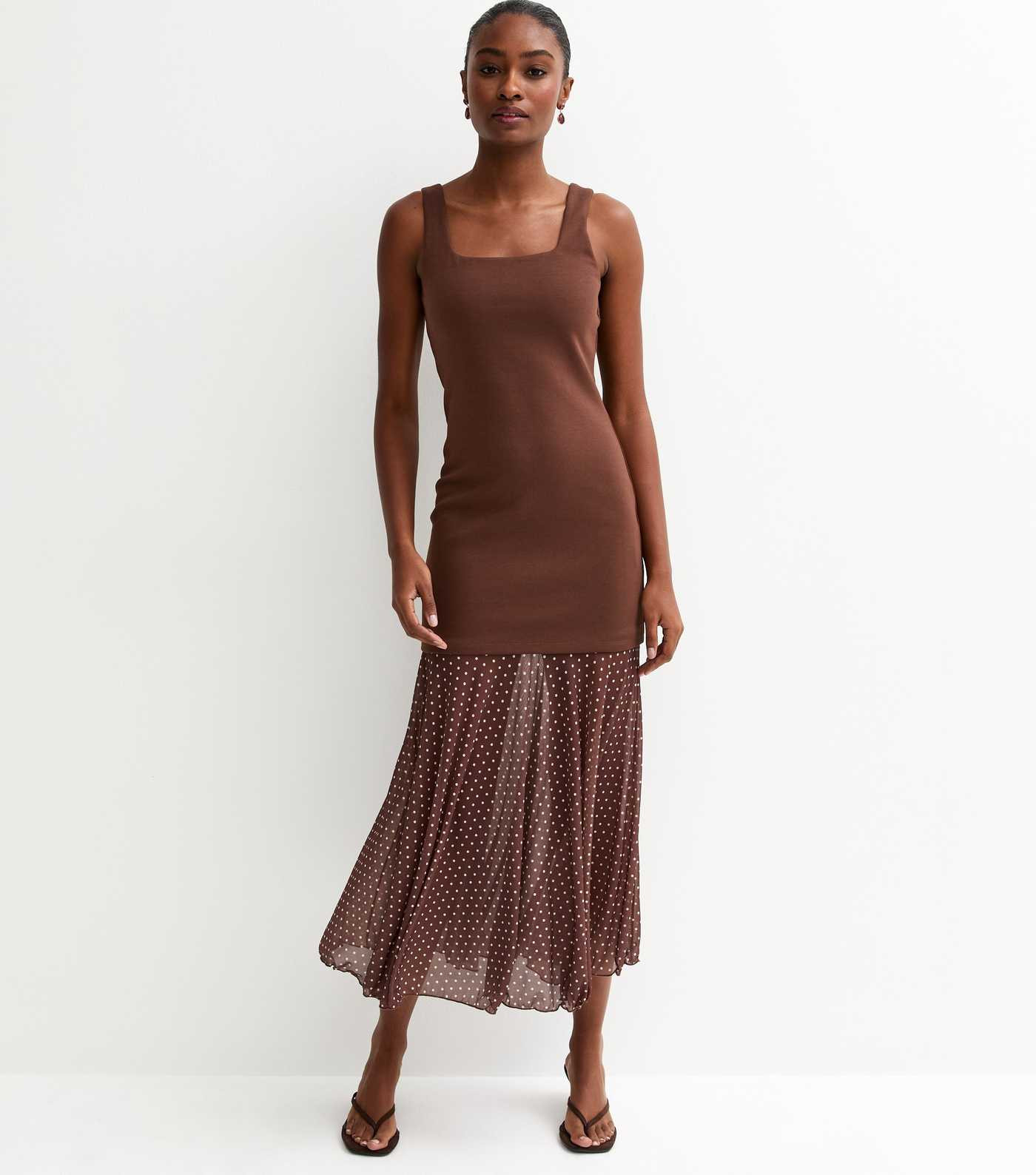 Brown 2-in-1 Polka Dot Midi Dress | New Look | New Look (UK)
