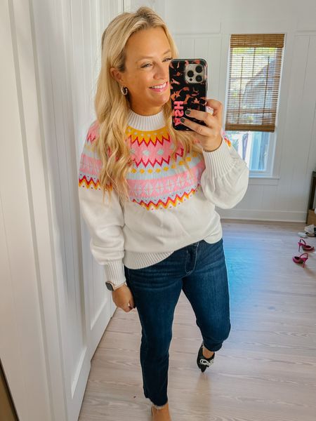 I love this fair aisle sweater. Wearing a small and our true to size. Code FANCY15 for 15% off  

#LTKHoliday #LTKstyletip #LTKSeasonal