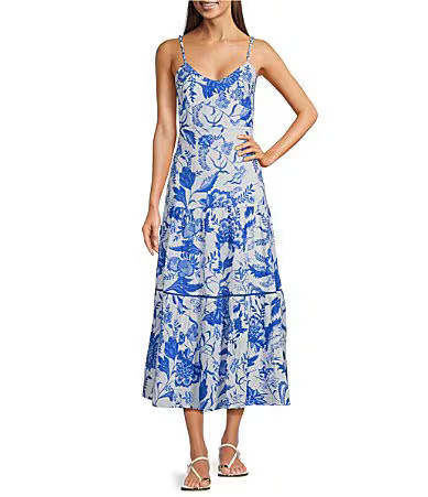 Ro's Garden Brittany Printed V-Neck Sleeveless Midi Dress - S | Dillard's