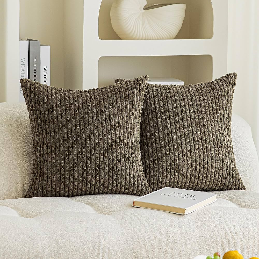 Kevin Textile Pack of 2 Corduroy Decorative Throw Pillow Covers 18x18 Inch Soft Boho Striped Pill... | Amazon (US)