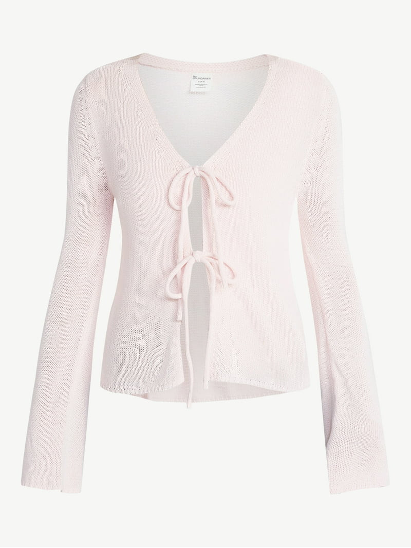 No Boundaries Tie Front V-Neck Cardigan with Bell Sleeves, Women's & Women's Plus XXS-4X | Walmart (US)