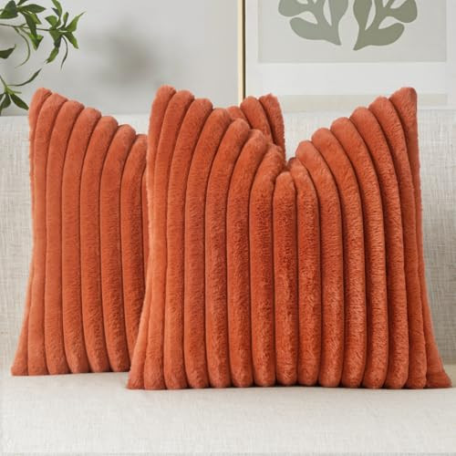 MIULEE Faux Fur Decorative Throw Pillow Covers 16x16 Inch Set of 2, Retro Vintage Boho Home Decor Soft Plush Couch Pillows Cozy Fluffy Cushion Covers for Sofa Bed Burnt Orange | Amazon (US)