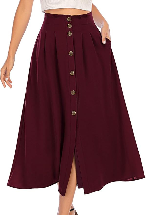 DRESSTELLS Women Midi Skirt Pocket & Button Front, Tea Length High Waist Winter Party Skirt | Amazon (US)
