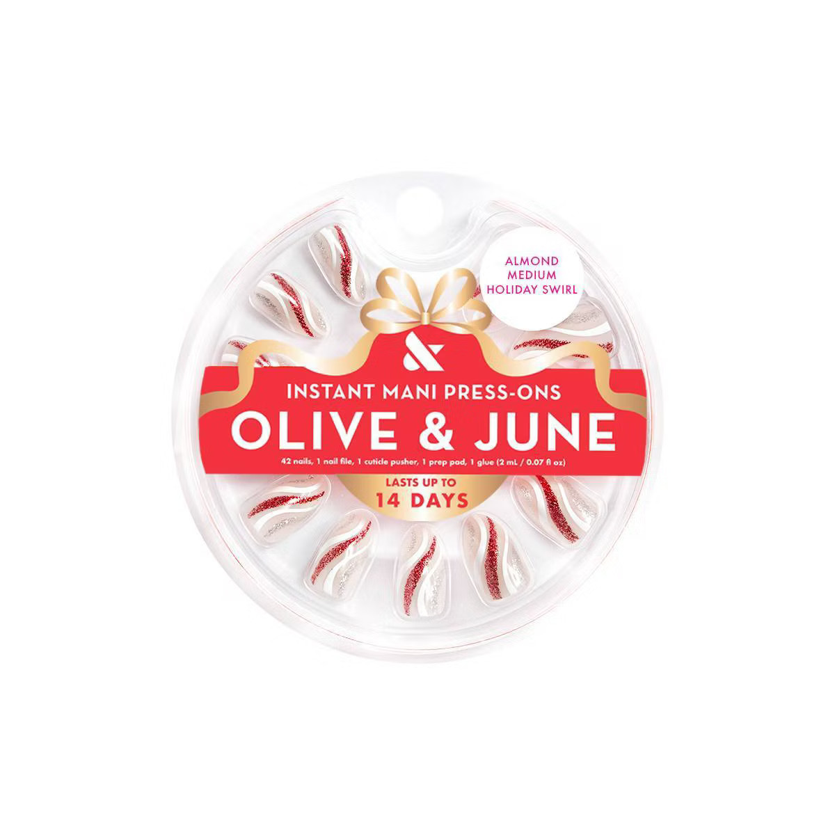 Olive & June Press-On Fake Nails - M Almond - Holiday Swirls - 42ct | Target