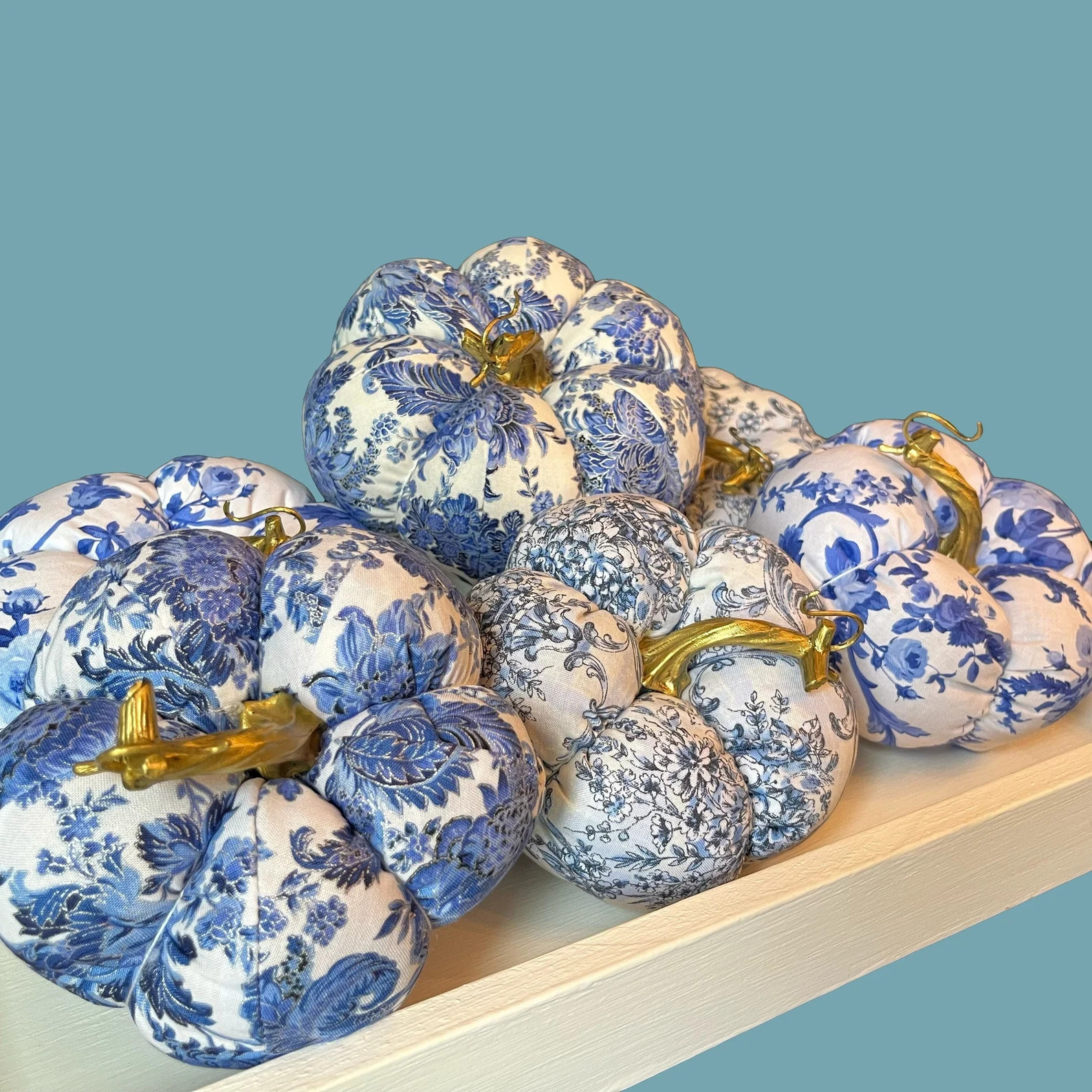 Chinoiserie Fabric Fall Pumpkins, Blue and White Fabric Pumpkins, Blue Toile Fall Decor, Blue Tha... | Etsy (US)