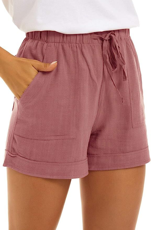 SMENG Womens Casual Comfy Shorts with Pockets Wide Leg Cotton Short | Amazon (US)