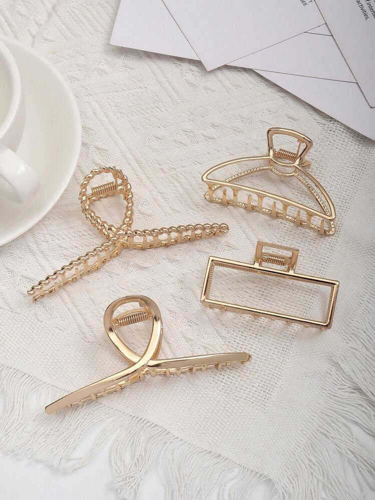 4pcs Simple Geometric Hollow Alloy Large Claw Clips, Vintage Style Hair Accessories Suitable For Women Daily Wear Hair Jaw Clip Hair Clamps Hair Clutch Hair Catcher Clip, Casual Fall Winter Hair Clip For Vacation Outfits Woman Flower Hair Clip | SHEIN