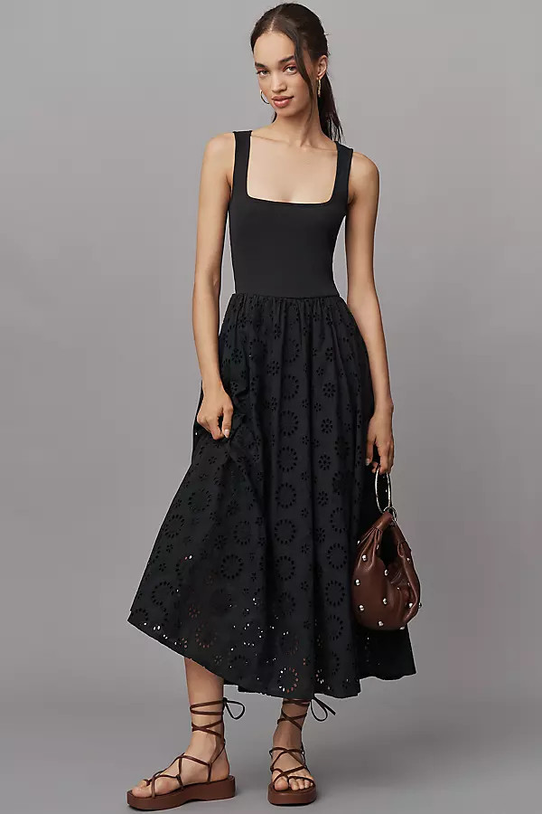PAIGE Morel Sleeveless Square-Neck Eyelet Midi Dress | Anthropologie (US)