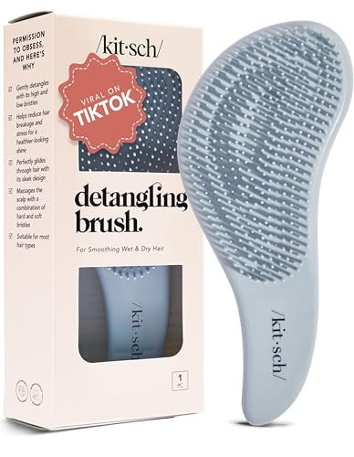 Kitsch Detangler Brush – Gentle Curly Hair Brush with Flexible Bristles for All Hair Types - Wet or Dry | Detangling Hair Brushes for Women & Men, Hairbrush for Adults & Kids - Haze Blue | Amazon (US)