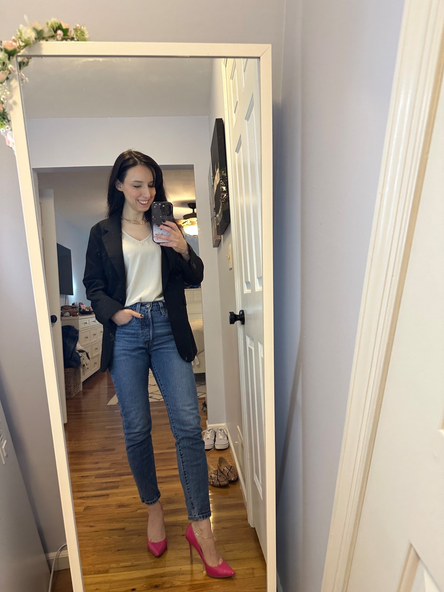 White tee size XS
Black blazer size 2
Jeans size 24
Pink pumps size 6.5

Summer outfit, weekend, work, workwear, casual, millennial, minimalist 

#LTKStyleTip #LTKWorkwear #LTKFindsUnder100