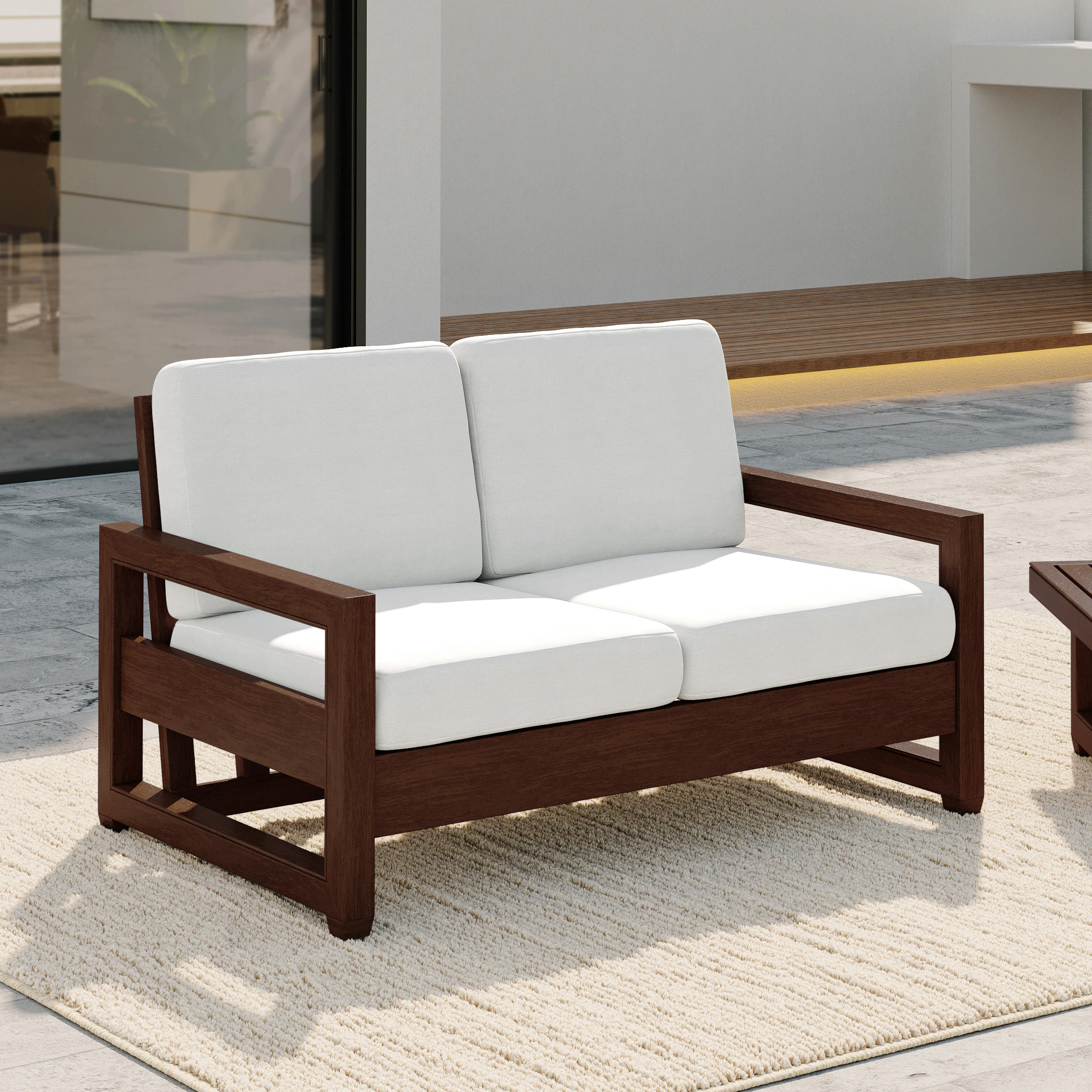 Dreamsidea AETERNA TEAK Outdoor Loveseat Modern Solid Wood Patio Sofa with Thick Padded Cushions one_size | OD13W-BEI-LOST | Lowe's