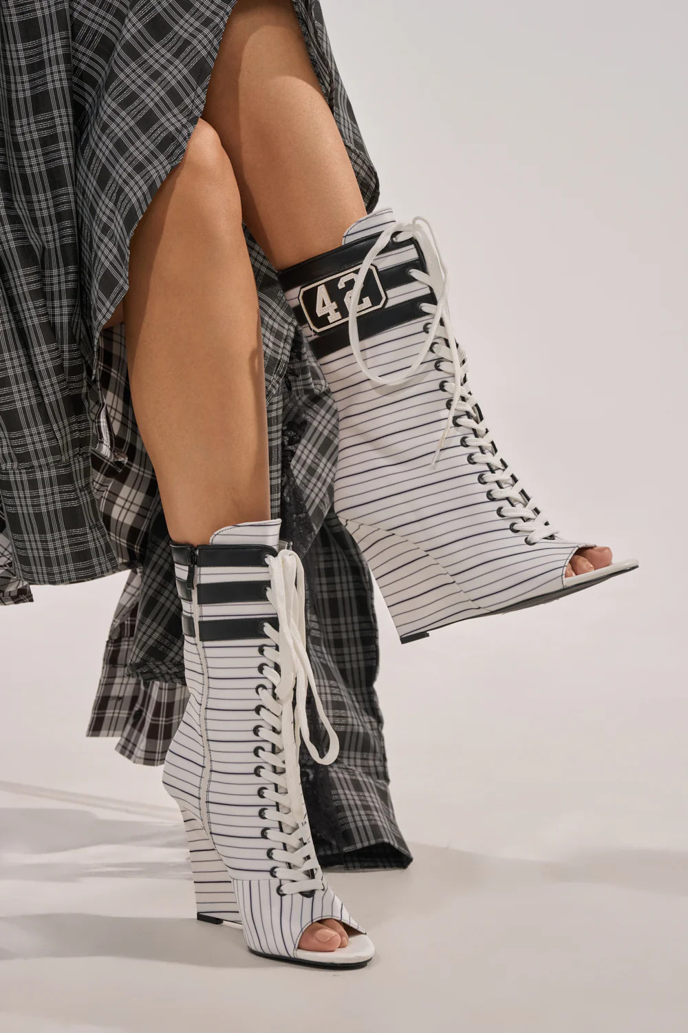 AZALEA WANG WYATT WHITE STRIPED NAUTICAL OPEN TOE BOOTIE | AKIRA