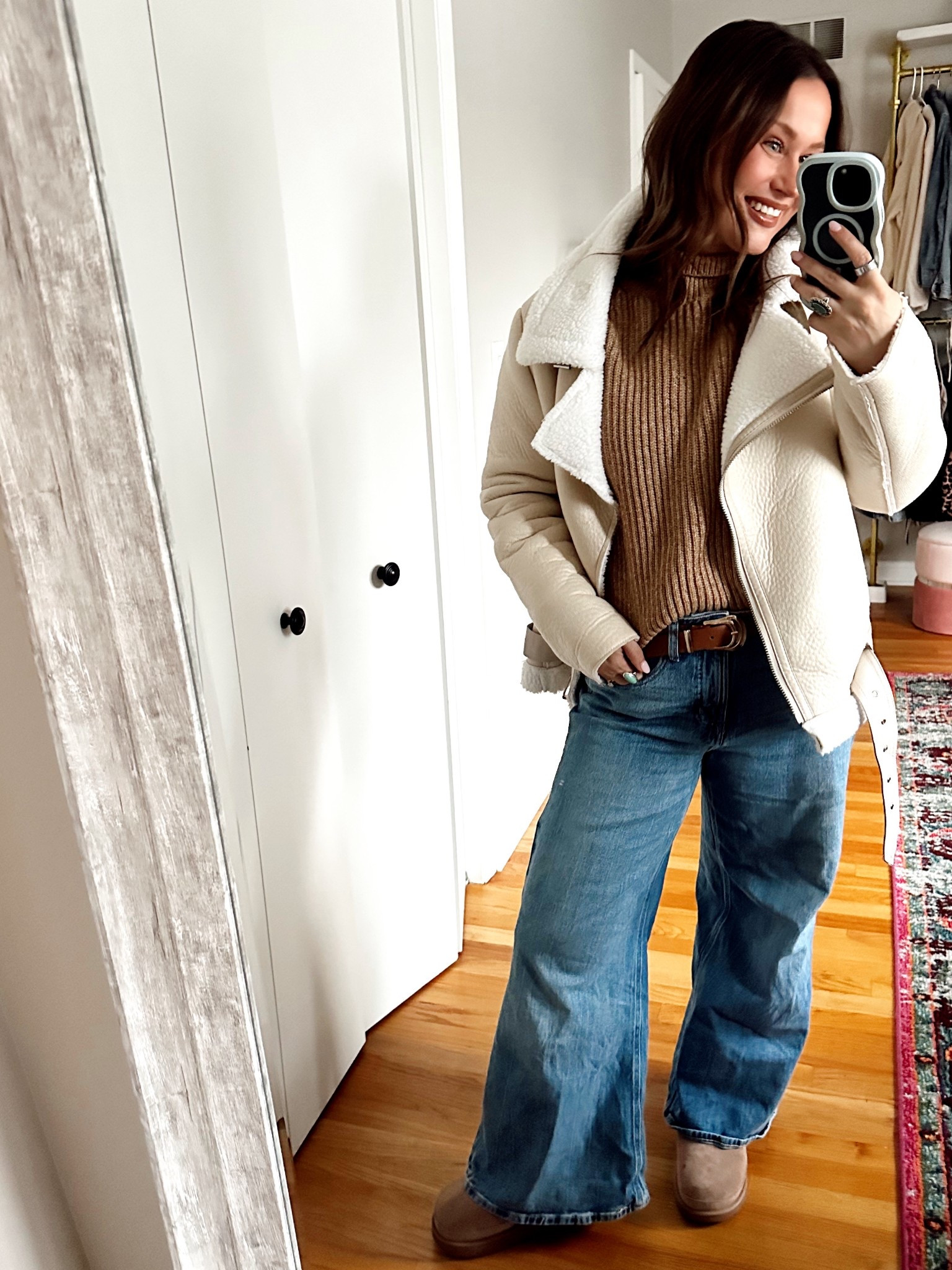 Tonight’s outfit for zoo lights! These wide leg jeans are the best and so affordable! My winter coat is on sale right now for Black Friday, I wear these slip on Uggs everyday, they are the most comfortable! #winteroutfit #momoutfit / shoes to wear with wide leg jeans / white coat #denim #jeans #amazonfashion #amazonfinds #wintershoes 

#LTKootd #LTKFindsUnder50 #LTKSaleAlert