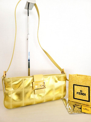 *Rare*  FENDI Shoulder Bag Yellow Gold Fittings Enamel Purse Auth  | eBay | eBay US