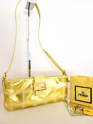 *Rare*  FENDI Shoulder Bag Yellow Gold Fittings Enamel Purse Auth  | eBay | eBay US