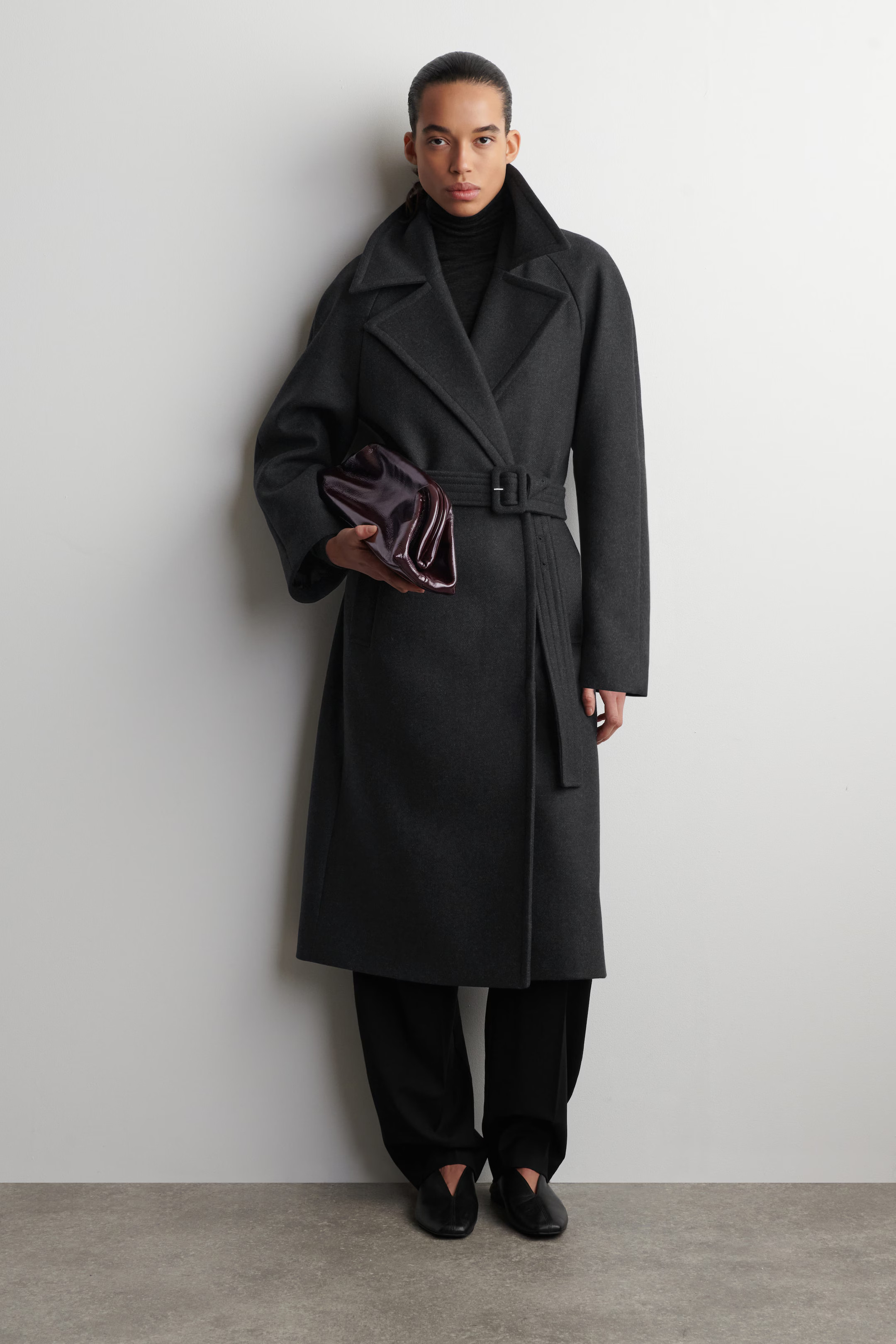 TAILORED BELTED WOOL-TWILL COAT - CHARCOAL | COS US | COS (US)