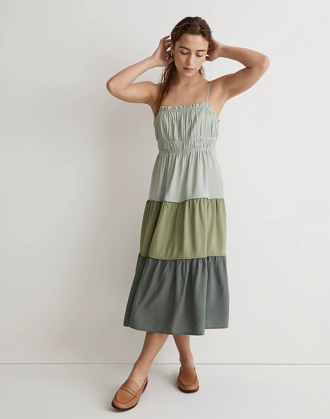 Sophia Cami Tiered Midi Dress in Colorbock | Madewell