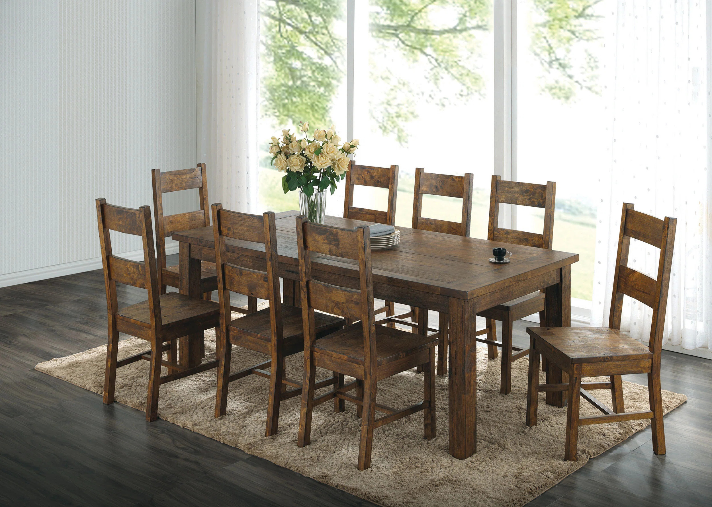 Tiernagh 9-piece Rectangular Dining Set Rustic Golden Brown | Wayfair North America