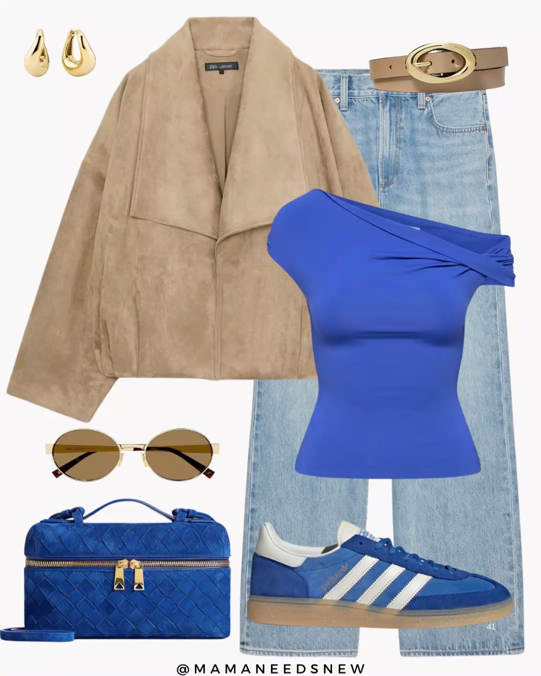 A casual spring outfit with a suede wrap jacket, jeans, off shoulder top, top handle vanity bag, sneakers 💙

#LTKSpringSale #LTKSaleAlert #LTKSeasonal
