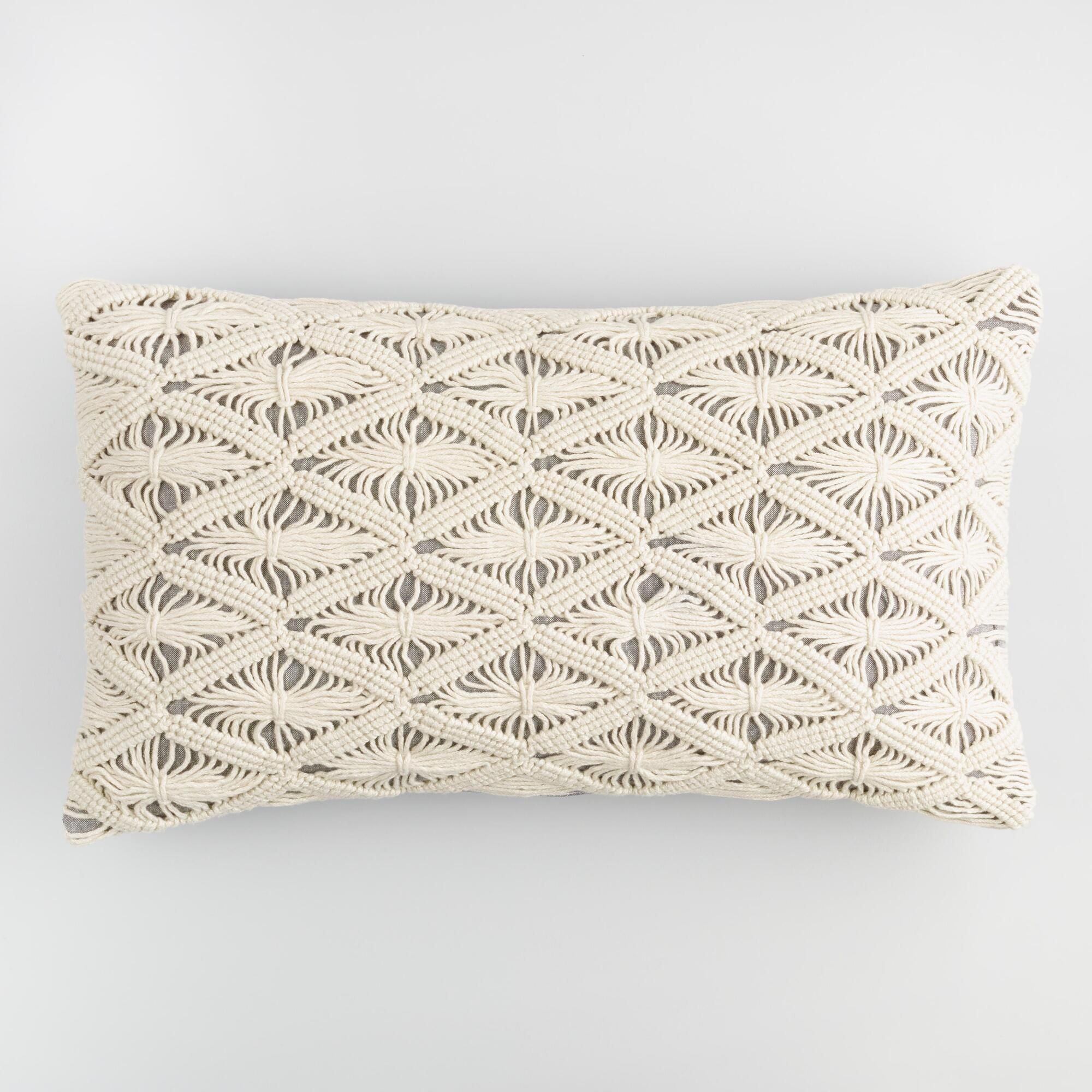 Macrame Gray Chambray Lumbar Pillow - Polyester by World Market | World Market
