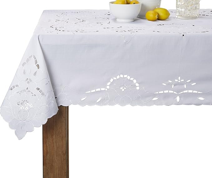 Violet Linen Sapphire Embroidered Design Tablecloth Size: 60" X 120", Color: White | Amazon (US)