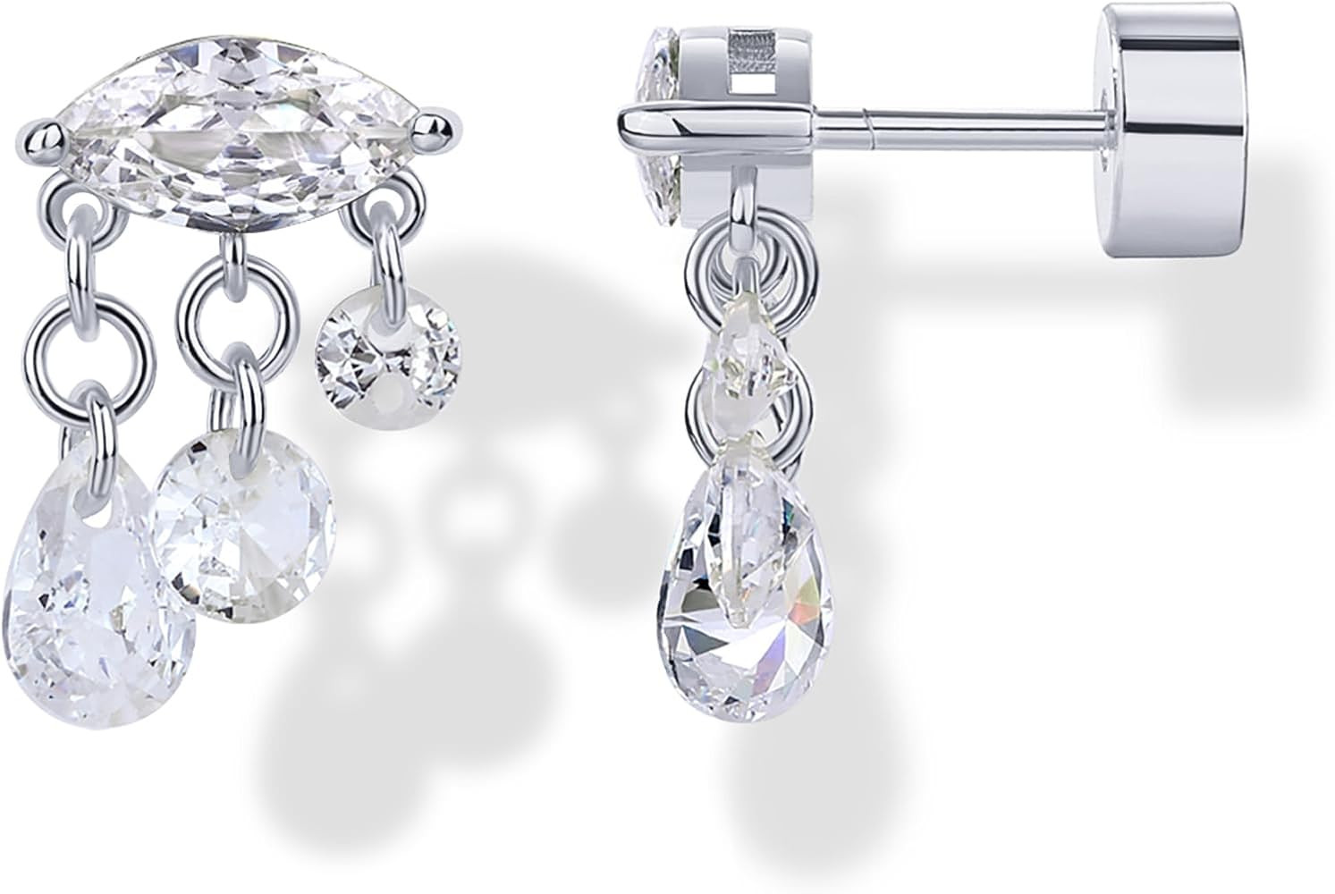 PAVOI 14K Gold Plated Dangle Flat Back Earrings for Women | Helix and Cartilage Pearl Cluster Tri... | Amazon (US)