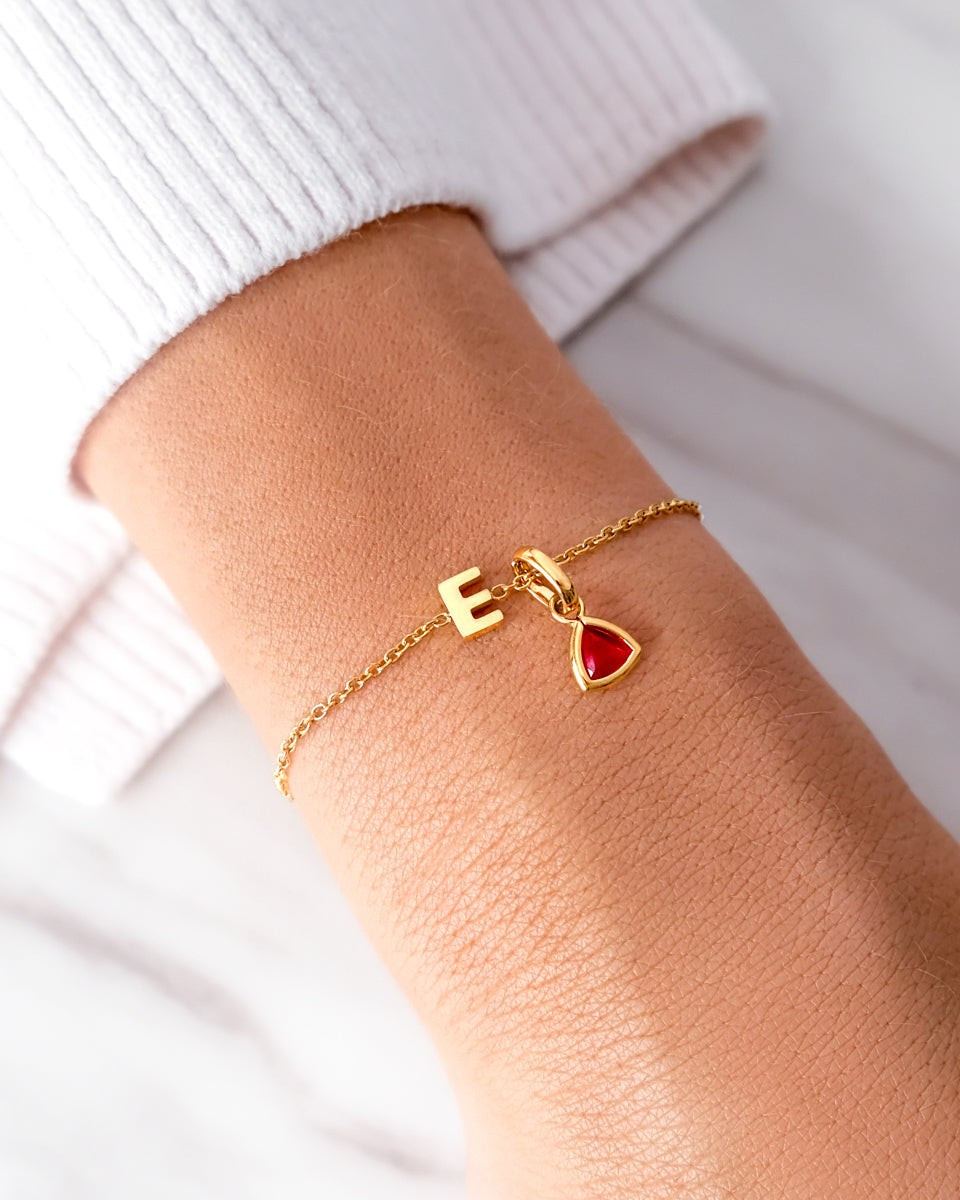 Birthstone & Little Luxe Letter Bracelet (Gold) | Abbott Lyon