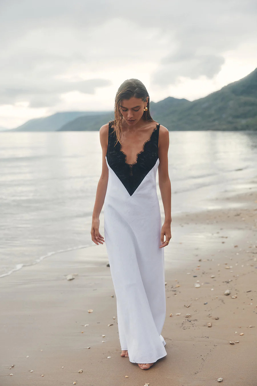 HAZEL WHITE LACE LINEN MIDI DRESS | DISSH