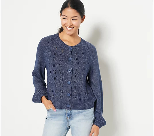 Candace Cameron Bure Pointelle Sweater with Novelty Button | QVC