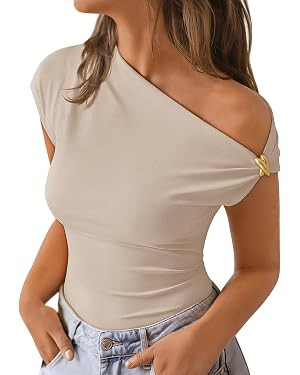 ZESICA Women's 2026 Summer Off Shoulder Tops Going Out Sexy Y2k Shirts Spring Cap Sleeve Ruched A... | Amazon (US)
