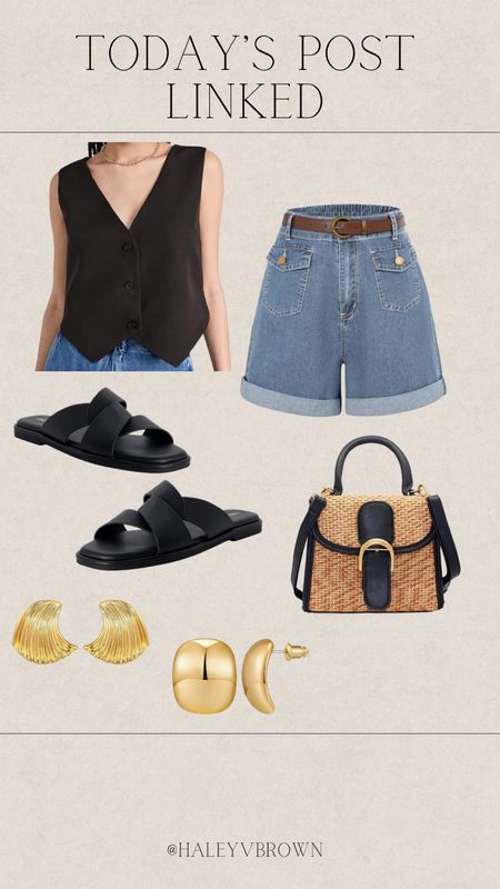 Vest, Amazon Vest, Fall Transitional Outfit, Fall Outfit, Jean Shorts, Sandals, Flat Sandals, Italy Outfit, Italian Vibes, Sunglasses, Rectangle Sunglasses, Black Vest, Straw Bag, Gold Earrings, Chunky Gold Earrings

#LTKitbag #LTKSeasonal #LTKstyletip