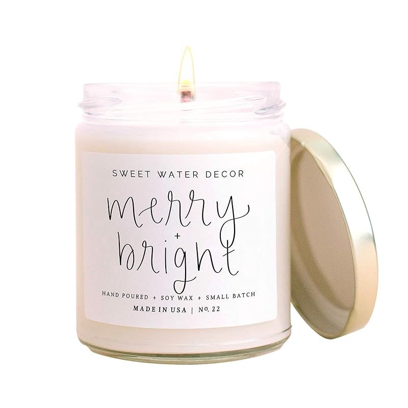 Sweet Water Decor Merry and Bright Candle | Fir, Nutmeg, and Clove, Winter Holiday Scented Soy Wa... | Amazon (US)