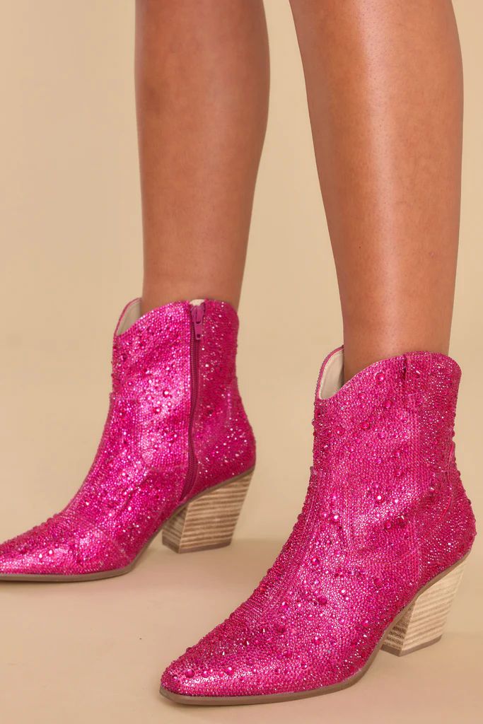 Harlow Hot Pink Rhinestone Western Ankle Boots | Red Dress 