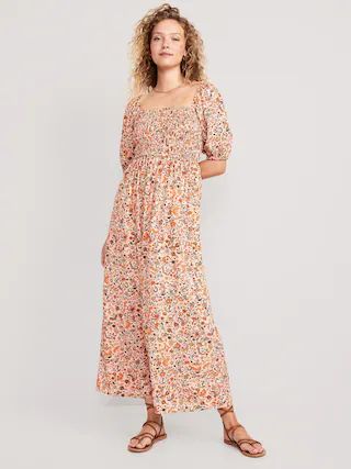 Fit & Flare Smocked Floral Maxi Dress for Women | Old Navy (US)