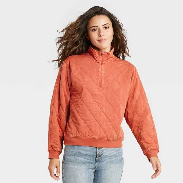 Women's Quarter Zip Quilted Pullover Sweatshirt - Universal Thread™ | Target