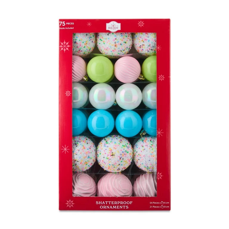 Candy Shatterproof Christmas Ball Ornaments, 9.5 in, 75 Count, by Holiday Time - Walmart.com | Walmart (US)