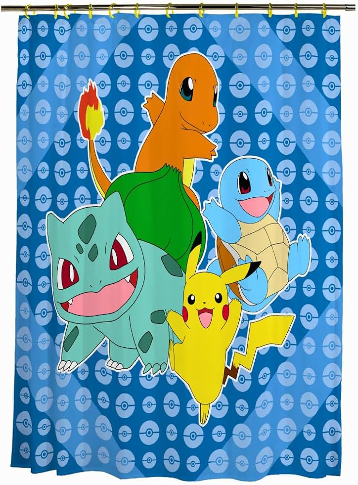Pokemon Anime 13 Piece Shower Curtain and Ring Set, (100% Officially Licensed Product) by Franco | Amazon (US)