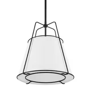 Havenport 2-Light Matte Black Pendant with White Fabric Shade | The Home Depot