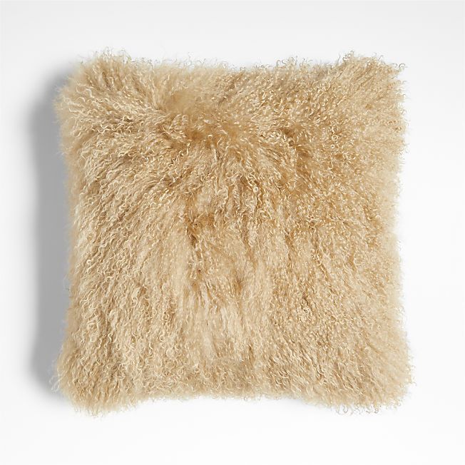 Rye Brown Mongolian Sheepskin 20"x20" Throw Pillow with Feather Insert + Reviews | Crate & Barrel | Crate & Barrel