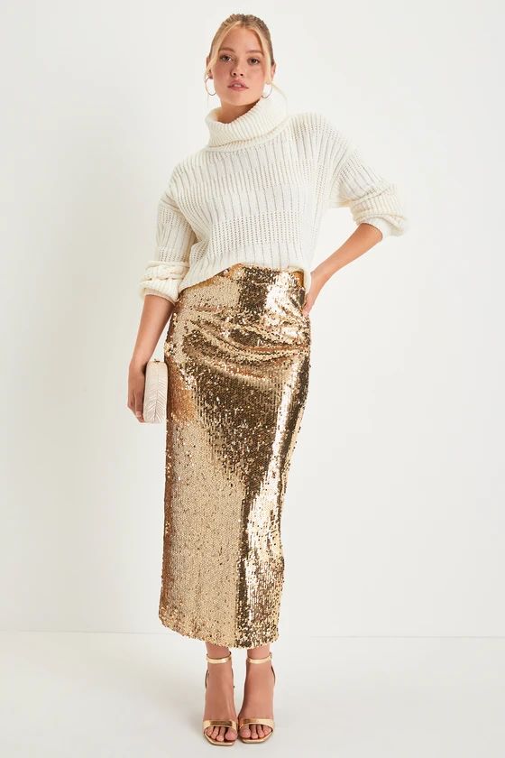 Dazzling Appearance Gold Sequin High Rise Midi Skirt | Lulus (US)