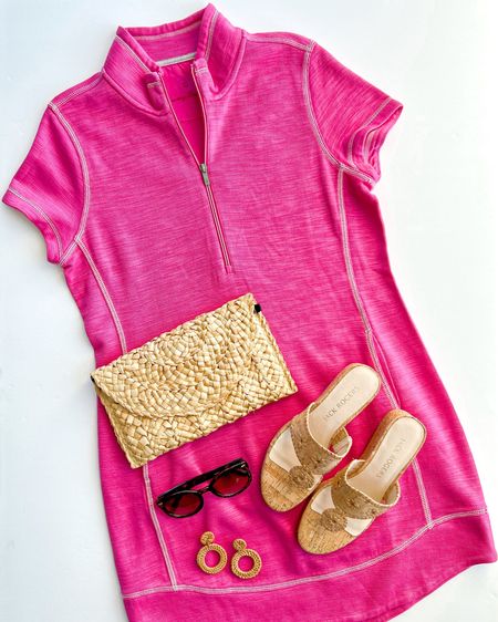 Tommy Bahama Pink Half Zip Short Sleeve dress size medium. Jack Rogers Jacks Mid Wedge cork sandals true to size. Amazon fashion straw clutch purse, earrings and sunglasses.

#liketkit @shop.ltk https://liketk.it/40AC9

Vacation style, resort wear, beach vacation outfit idea, Hawaii outfit idea, beach dress, pink knit dress, vacation outfit idea, tropical vacation outfit idea

#LTKstyletip #LTKtravel #LTKshoecrush