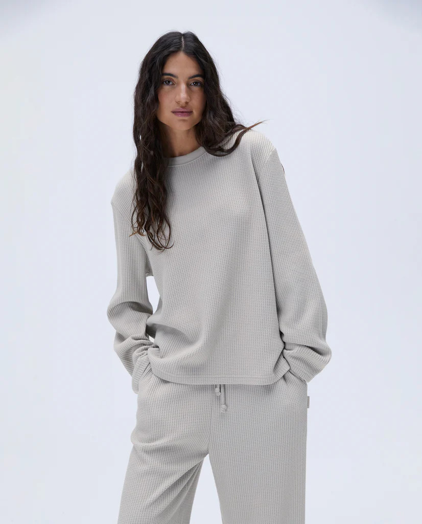 Waffle Long Sleeve T-shirt - Stone | Adanola UK