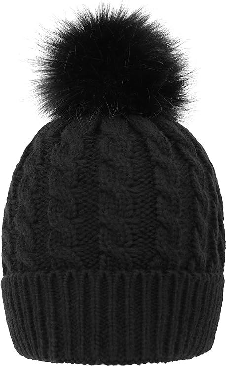 Livingston Women's Winter Soft Knit Beanie Hat with Faux Fur Pom Pom | Amazon (US)
