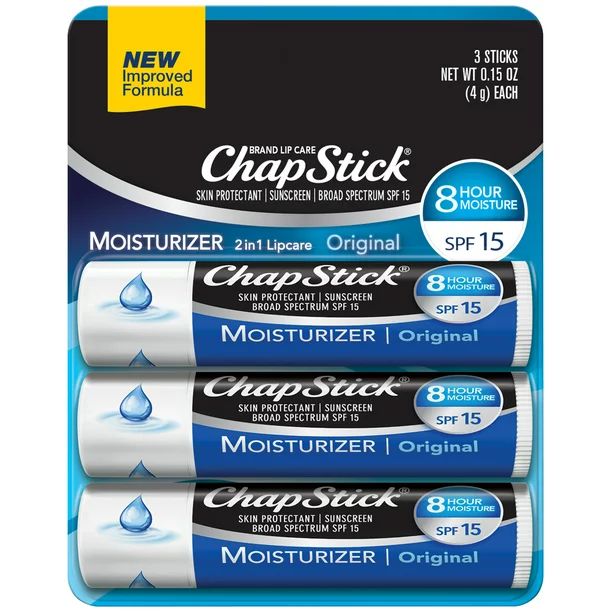 ChapStick Skin Protectant Moisturizer Lip Balm, Original, 0.15 Oz, 3 Pack - Walmart.com | Walmart (US)