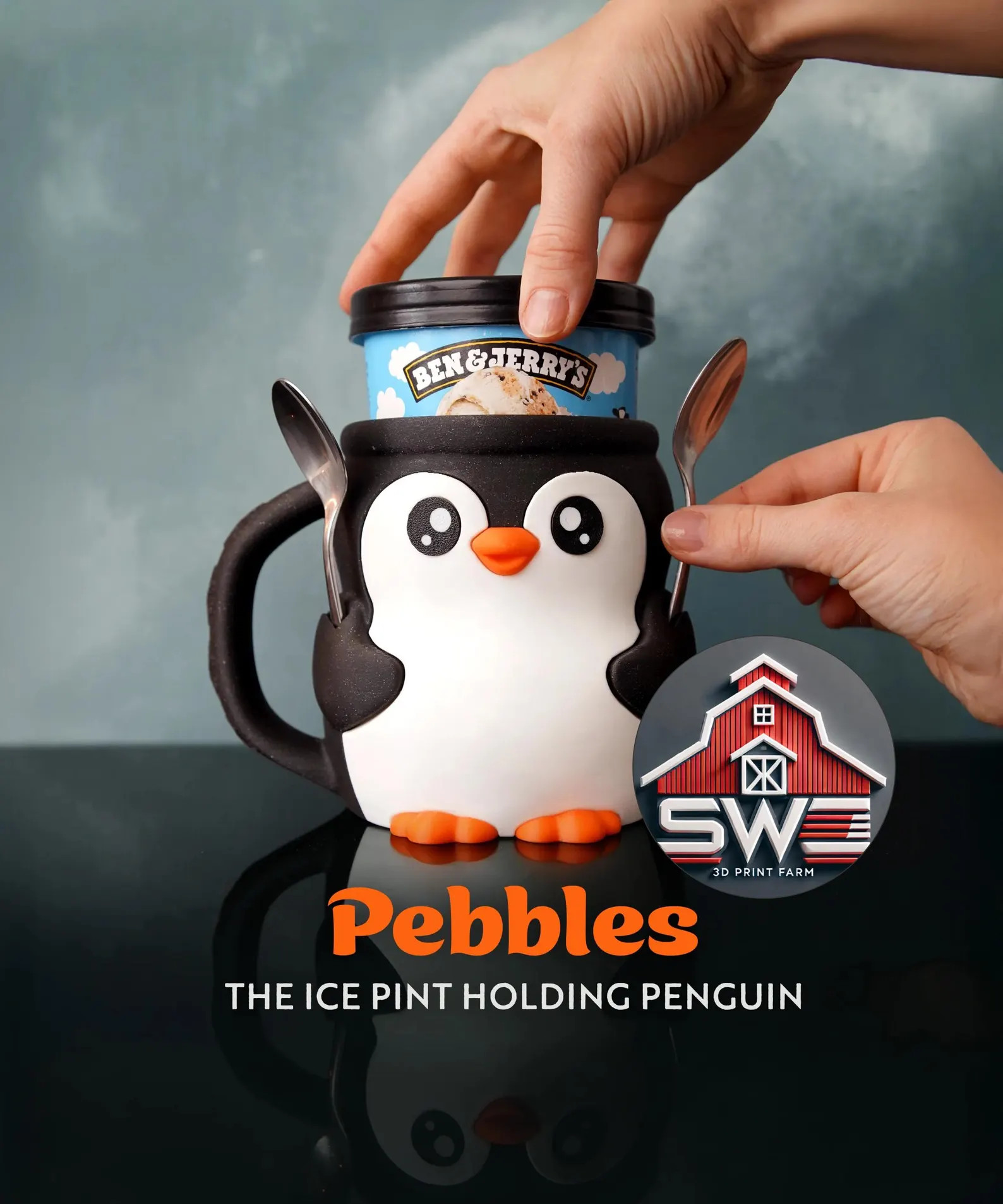 Pebbles the Penguin Ice Cream Pint Holder with Spoon Slots | Eco-Friendly 3D Print + Free Gift | Etsy (US)