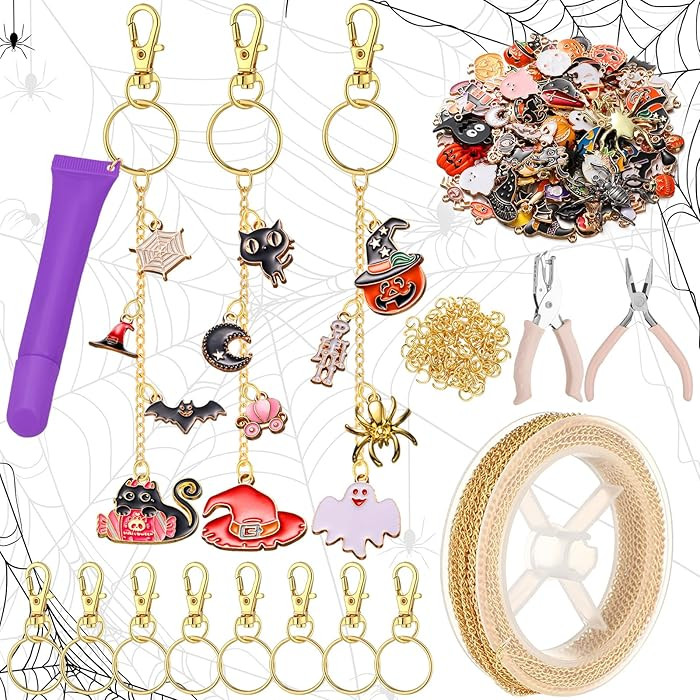 VioraWhite 213 Pcs Halloween Theme Lip Gloss Keychain Making Kit 100 Pink Enamel Charms 32.81 ft ... | Amazon (US)