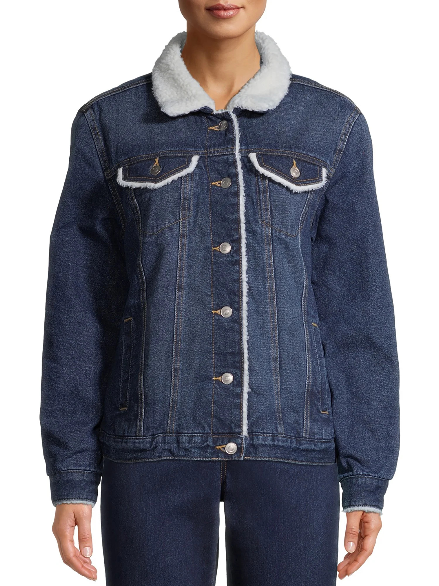 Time And Tru Women's Sherpa Lined Denim Jacket | Walmart (US)